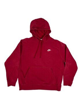 Vintage Nike Red Pullover Hoodie Sweatshirt Size Large Y2K Embroidered Swoosh